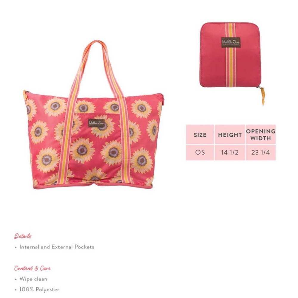 Matilda Jane Pink Sunflower Print Tote with Striped Handles